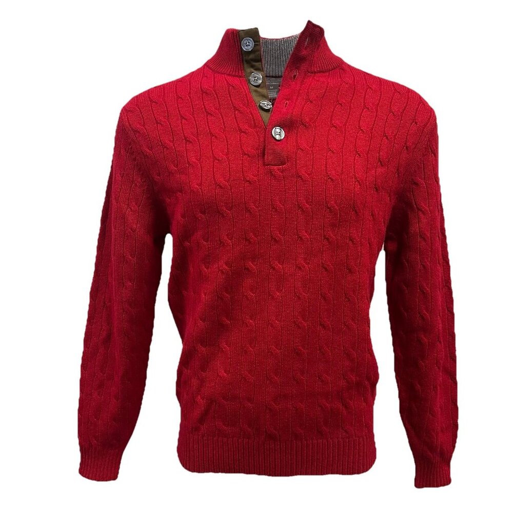 Daniel Cremieux Mens 2XL Red Cable Knit 4-Button Mockneck 100% Cashmere Sweater